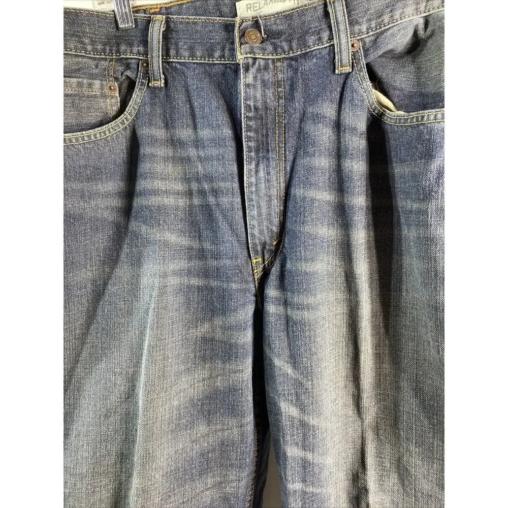 Levis 550 Mens 38x32 Relaxed Straight Denim Jeans Medium Wash Blue Red Tab